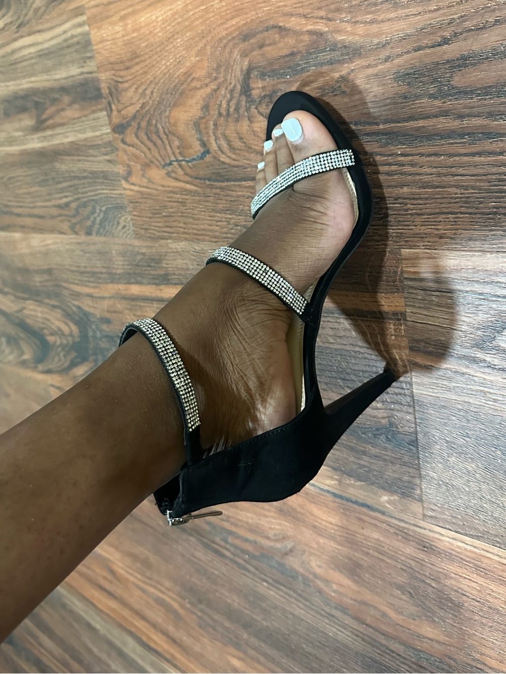 Black Rhinestone Strap High Heel Sandals - Women